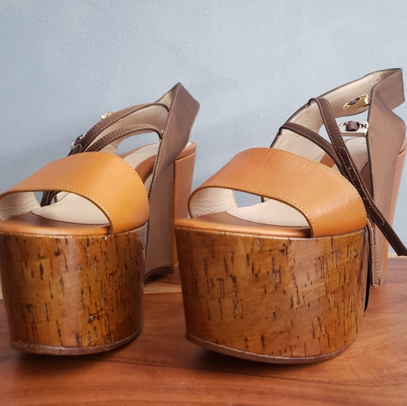 FENDI LEATHER, FABRIC CORK, PLATFORM SHOES US 8.5, 9 - Picture 9 of 16